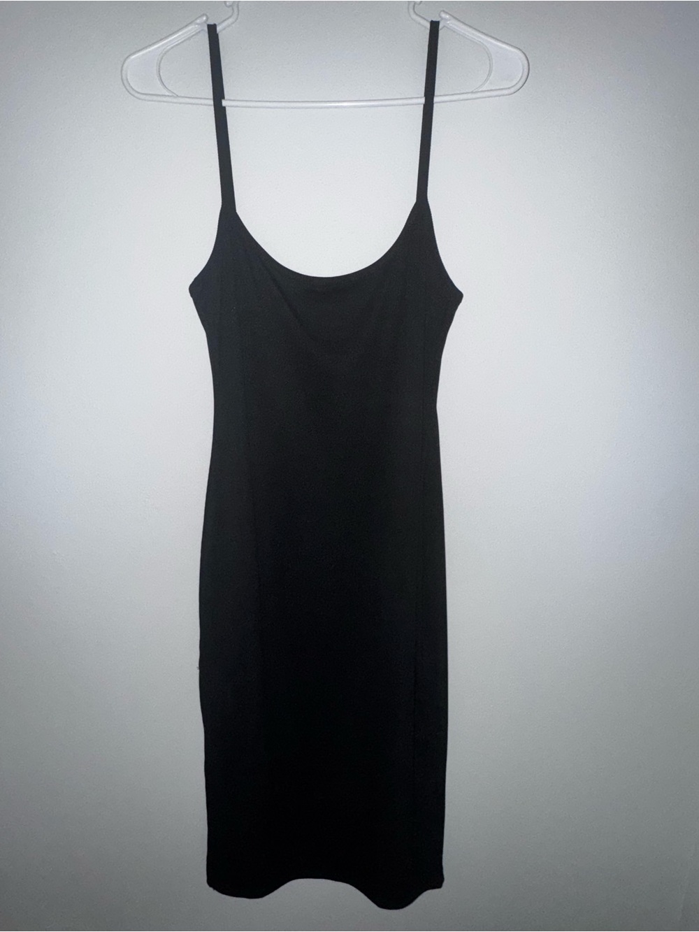 Nasty Gal Black Midi Slip Dress with Thin Straps